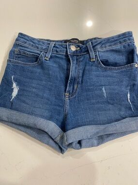 Just Black Mid-Rise Rolled Hem Jean Shorts - Blue